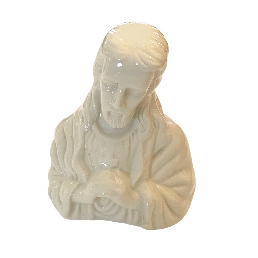 Vintage White‎ Ceramic Jesus Head Bust Church Home Decor Statue 5"